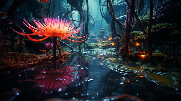 There is a rare flower in the swamp that emits mine Ai generated art