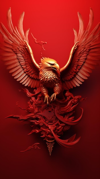 There is a red background with a gold eagle on it generative ai