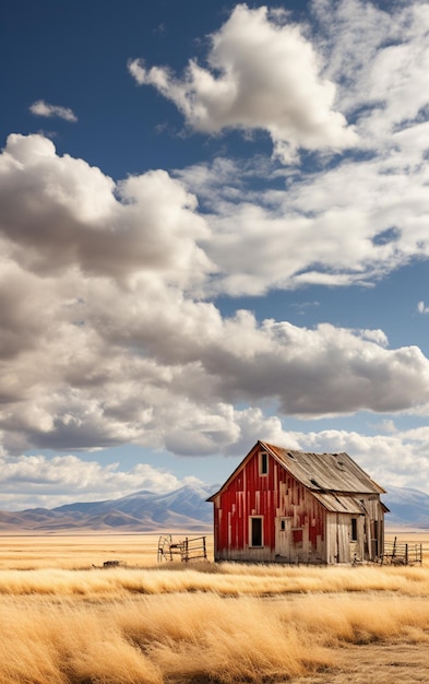 there is a red barn in the middle of a field generative ai