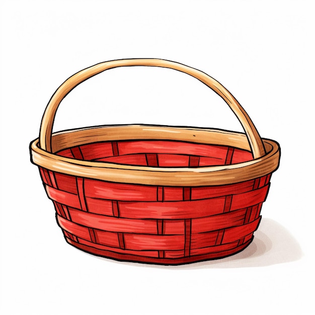 there is a red basket with a wooden handle on a white background generative ai