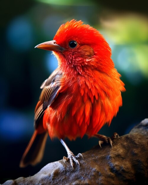 Foto c'è un uccello rosso seduto su un ramo di un albero generativo ai
