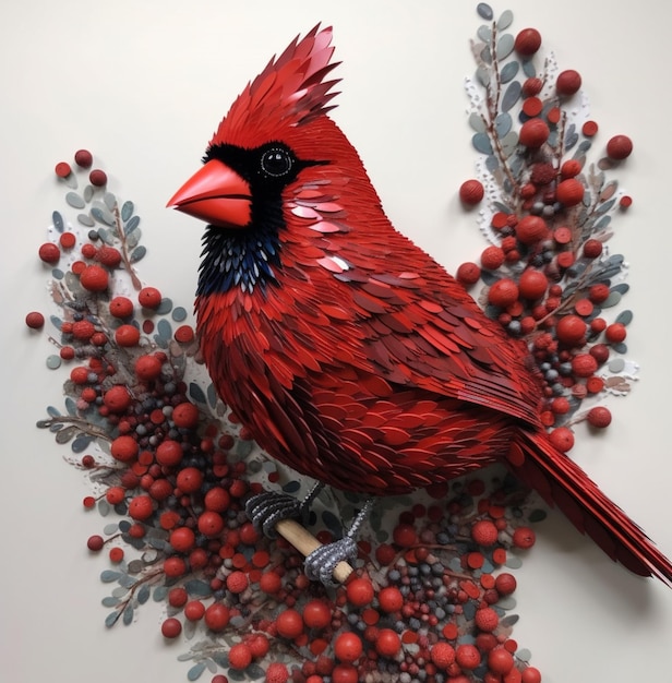 Photo there is a red bird sitting on a branch of a tree generative ai