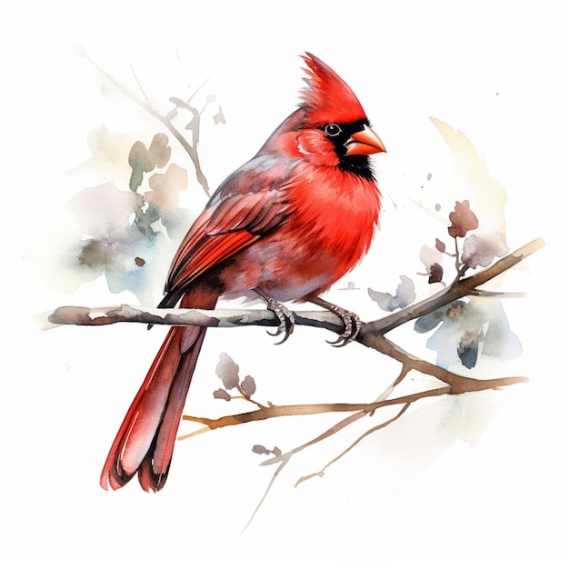 There is a red bird sitting on a branch of a tree generative ai