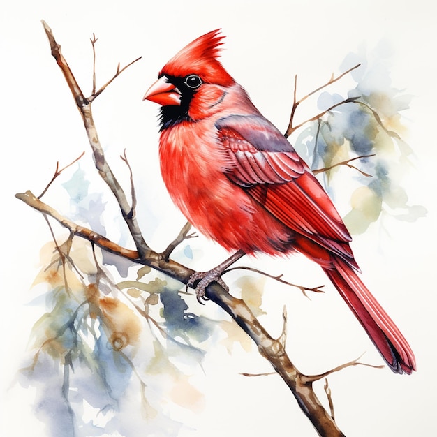 на ветке дерева сидит красная птица, генеративный ИИ
