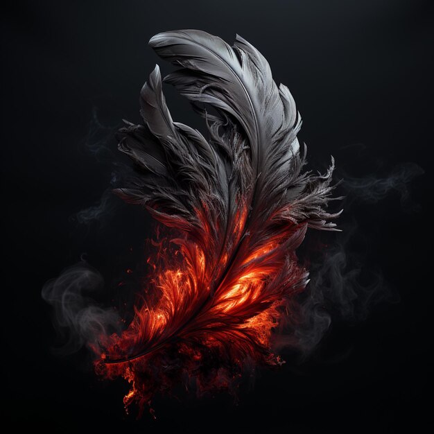 Photo there is a red and black feather with smoke coming out of it generative ai
