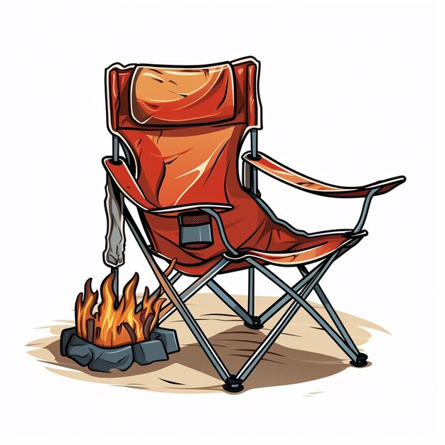 Photo there is a red chair sitting next to a campfire generative ai