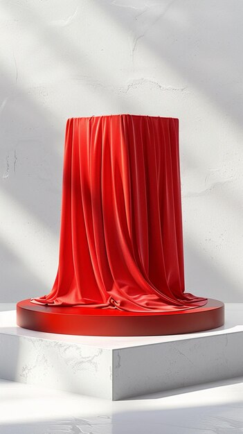 there is a red cloth draped over a white pedestal generative ai