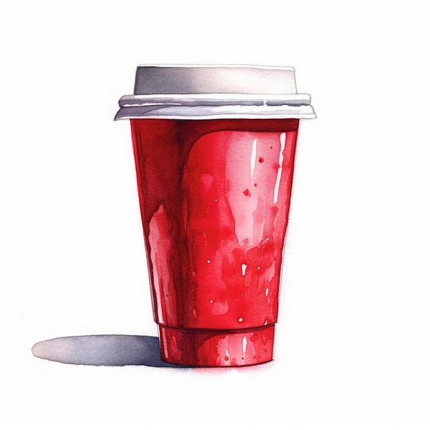 Photo there is a red cup with a lid and a white lid generative ai