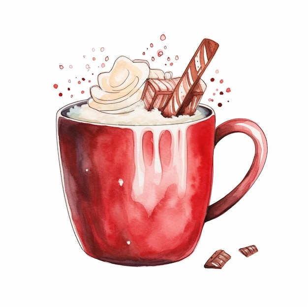 Photo there is a red cup with a whipped cream and chocolate generative ai
