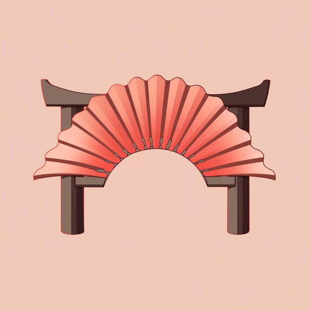 Photo there is a red fan on a wooden bench on a pink background generative ai