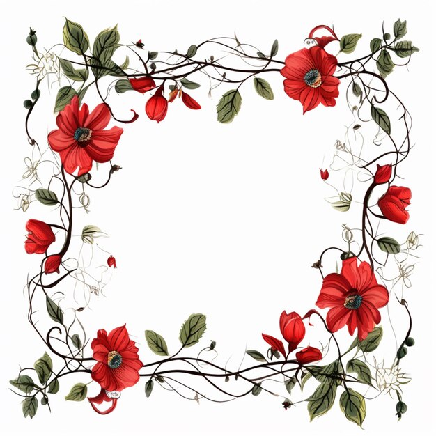 Photo there is a red flower frame with green leaves and flowers generative ai