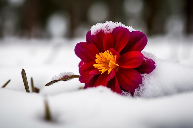 there is a red flower that is laying in the snow generative ai