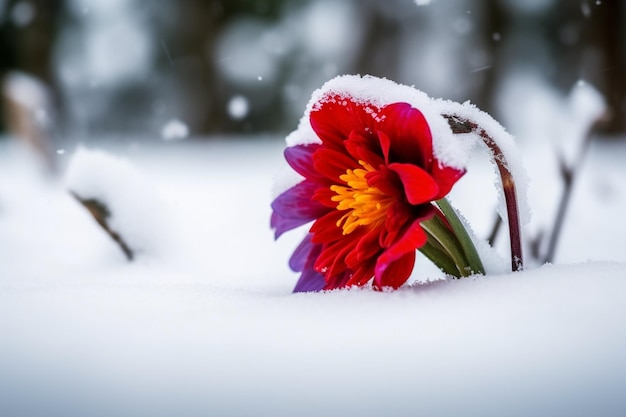 there is a red flower that is in the snow generative ai