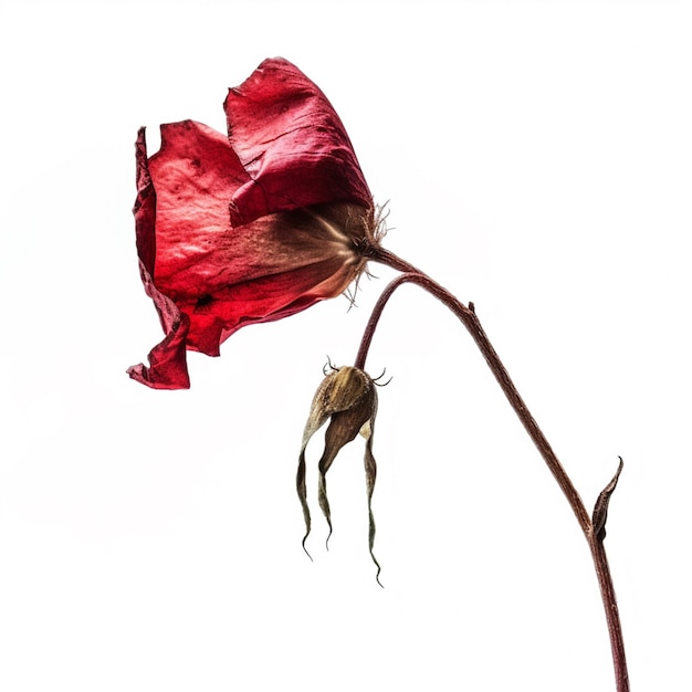 Photo there is a red flower that is on a stem with a white background generative ai