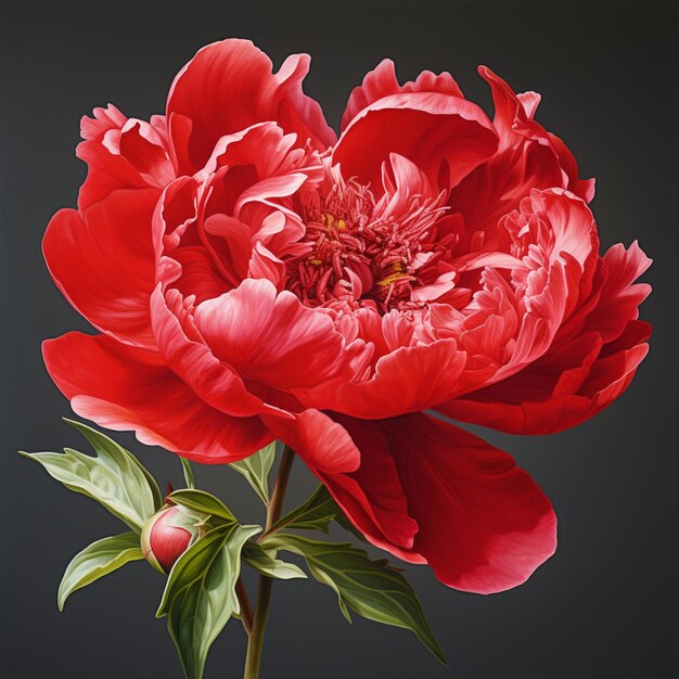 Foto c'è un fiore rosso che è in un vaso su un tavolo generativo ai