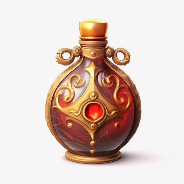 There is a red and gold vase with a gold lid generative ai