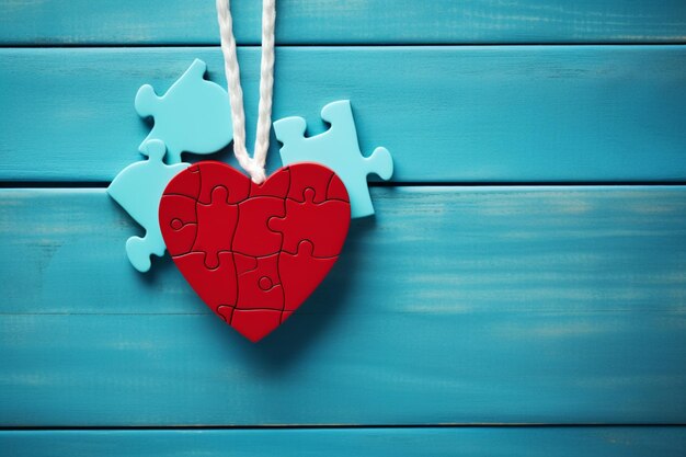 There is a red heart with puzzle pieces hanging from it generative ai