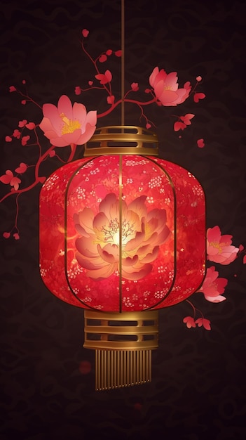 there is a red lantern with a flower on it generative ai