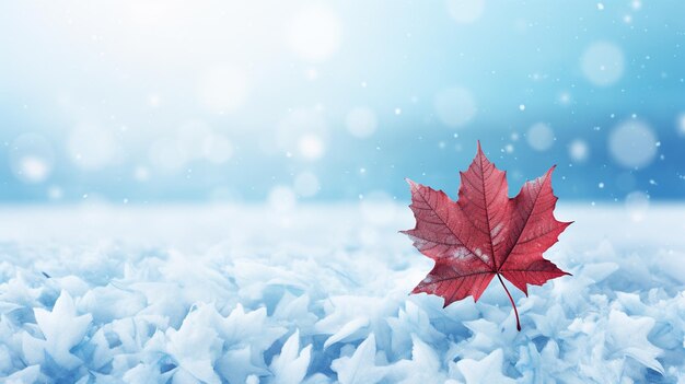 There is a red leaf that is laying on the snow generative ai