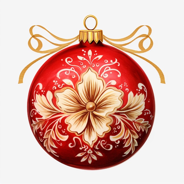 Photo there is a red ornament with a gold flower on it generative ai