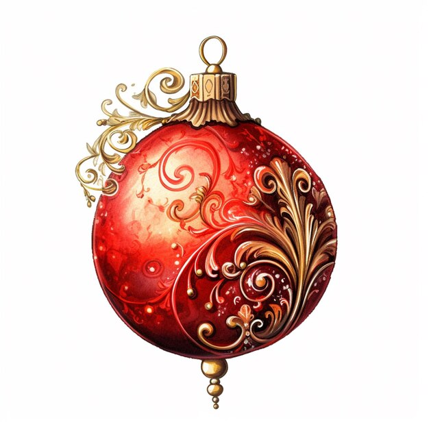 There is a red ornament with gold swirls on it generative ai