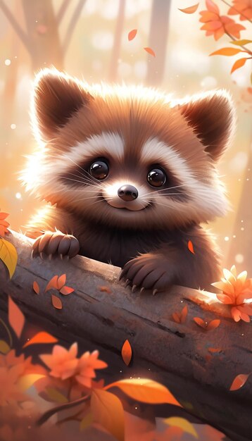 there is a red panda sitting on a branch in the woods generative ai