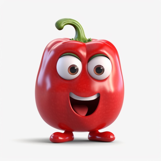 There is a red pepper with a green stem and eyes generative ai