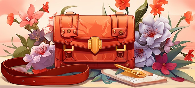 There is a red purse and a pen on a table generative ai