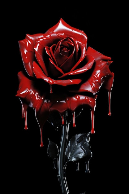 Photo there is a red rose with dripping blood on it generative ai