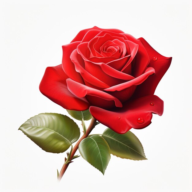 there is a red rose with green leaves on a stem generative ai