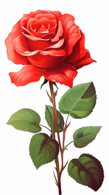 Photo there is a red rose with green leaves on a stem generative ai