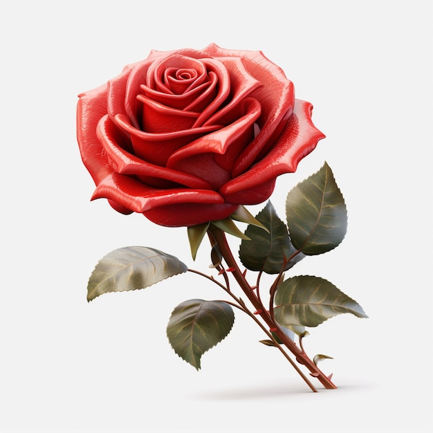 There is a red rose with green leaves on a stem generative ai