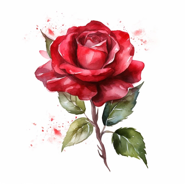 Premium AI Image | There is a red rose with green leaves on a white ...