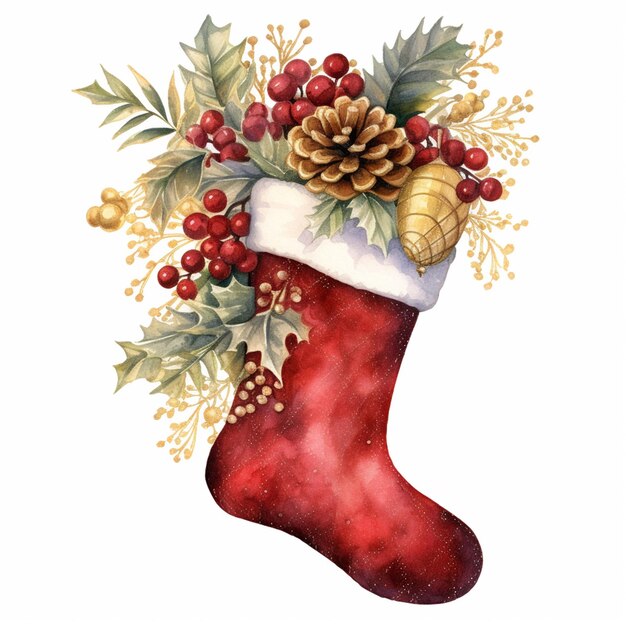 There is a red stocking with a christmas decoration on it generative ai