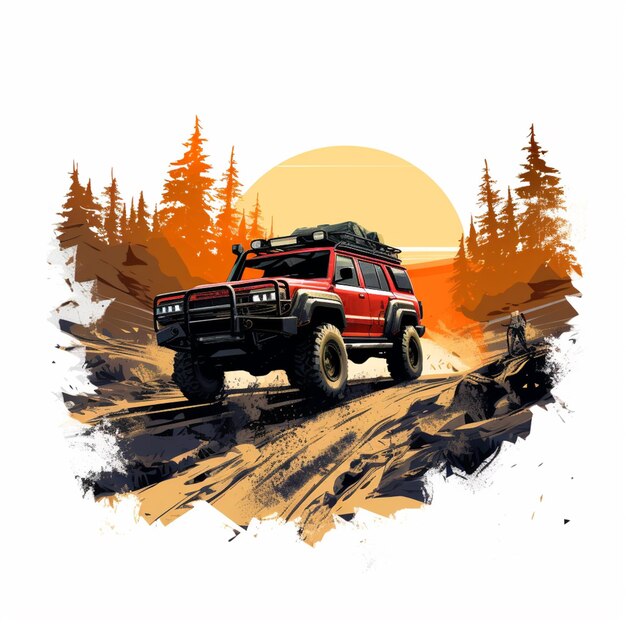 Photo there is a red truck driving on a dirt road in the mountains generative ai