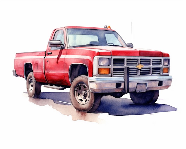 There is a red truck that is parked on the street generative ai