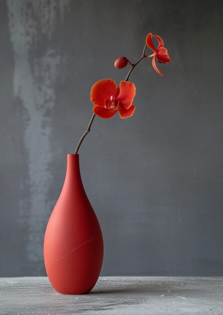 Photo there is a red vase with a single flower in it generative ai