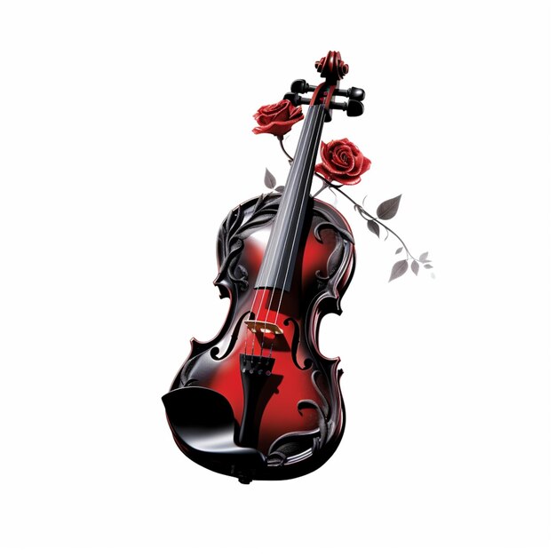 there is a red violin with a rose on the back generative ai