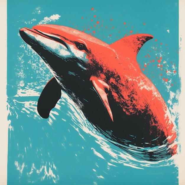 C'è una balena rossa che nuota nell'acqua generativa ai