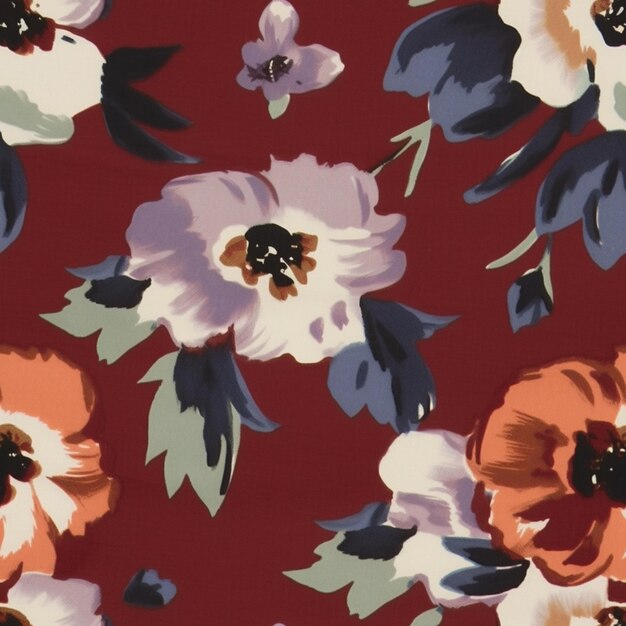 There is a red and white floral print fabric with blue and orange flowers generative ai