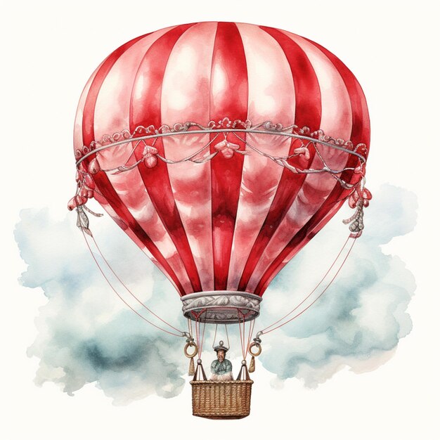 Photo there is a red and white hot air balloon flying in the sky generative ai