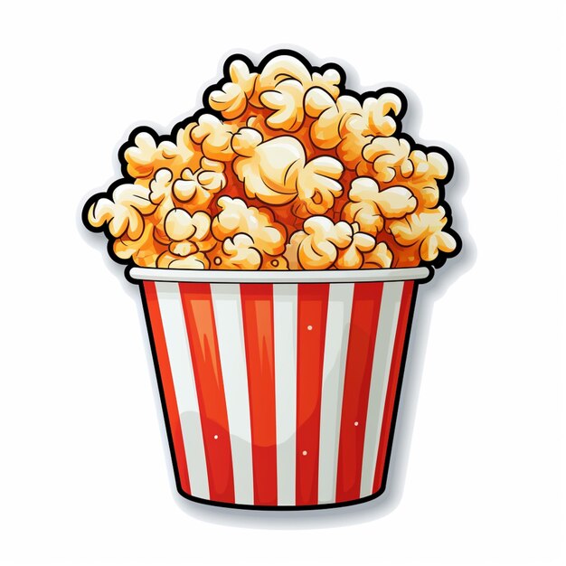 Photo there is a red and white striped bucket of popcorn on a white background generative ai