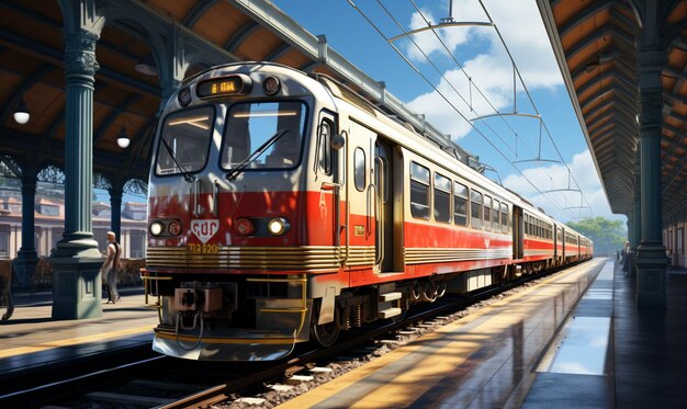 there is a red and white train that is on the tracks generative ai