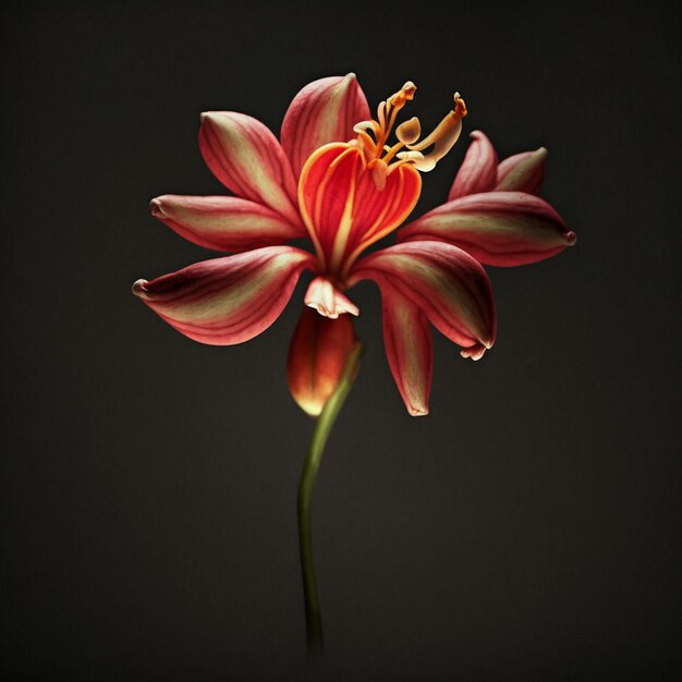 Photo there is a red and yellow flower that is in a vase generative ai