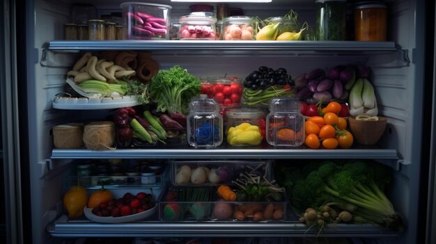 there is a refrigerator full of fresh vegetables and fruits and vegetables generative ai