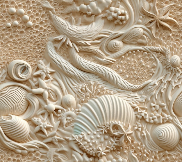 There is a relief of shells and flowers on a wall generative ai