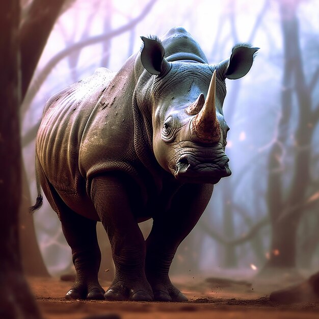 there is a rhino standing in the middle of a forest generative ai