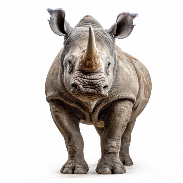 Photo there is a rhino standing on a white surface with a white background generative ai