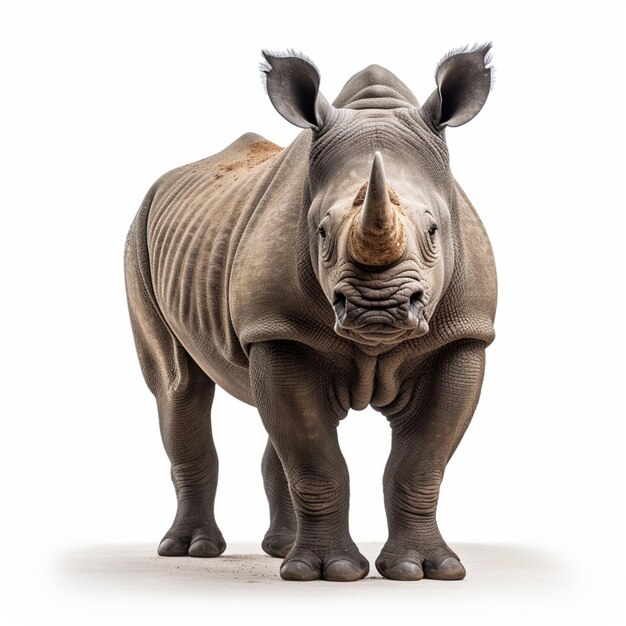 Photo there is a rhino standing on a white surface with a white background generative ai