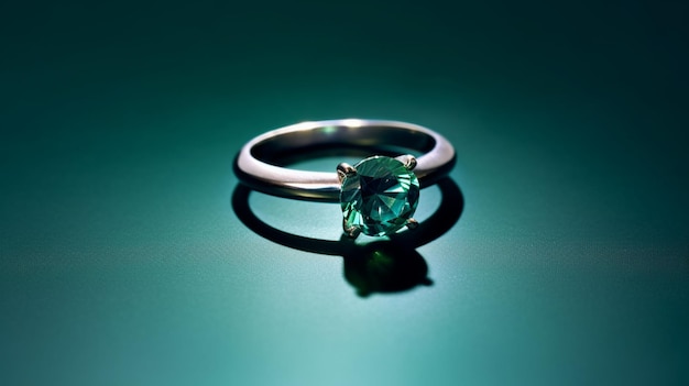 there is a ring with a green stone on a green surface generative ai